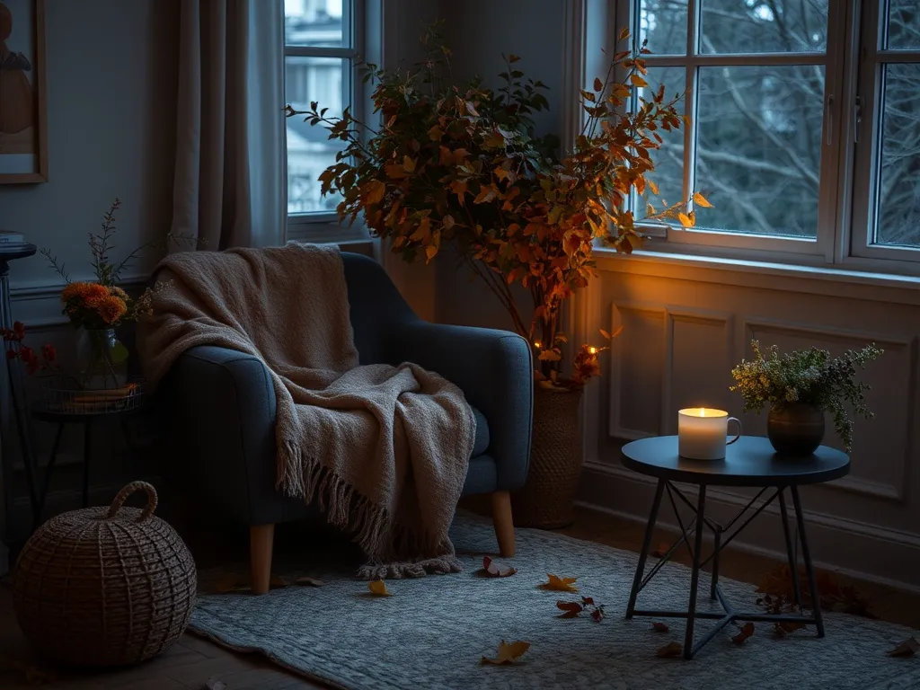 Soft candle glow in autumn interior